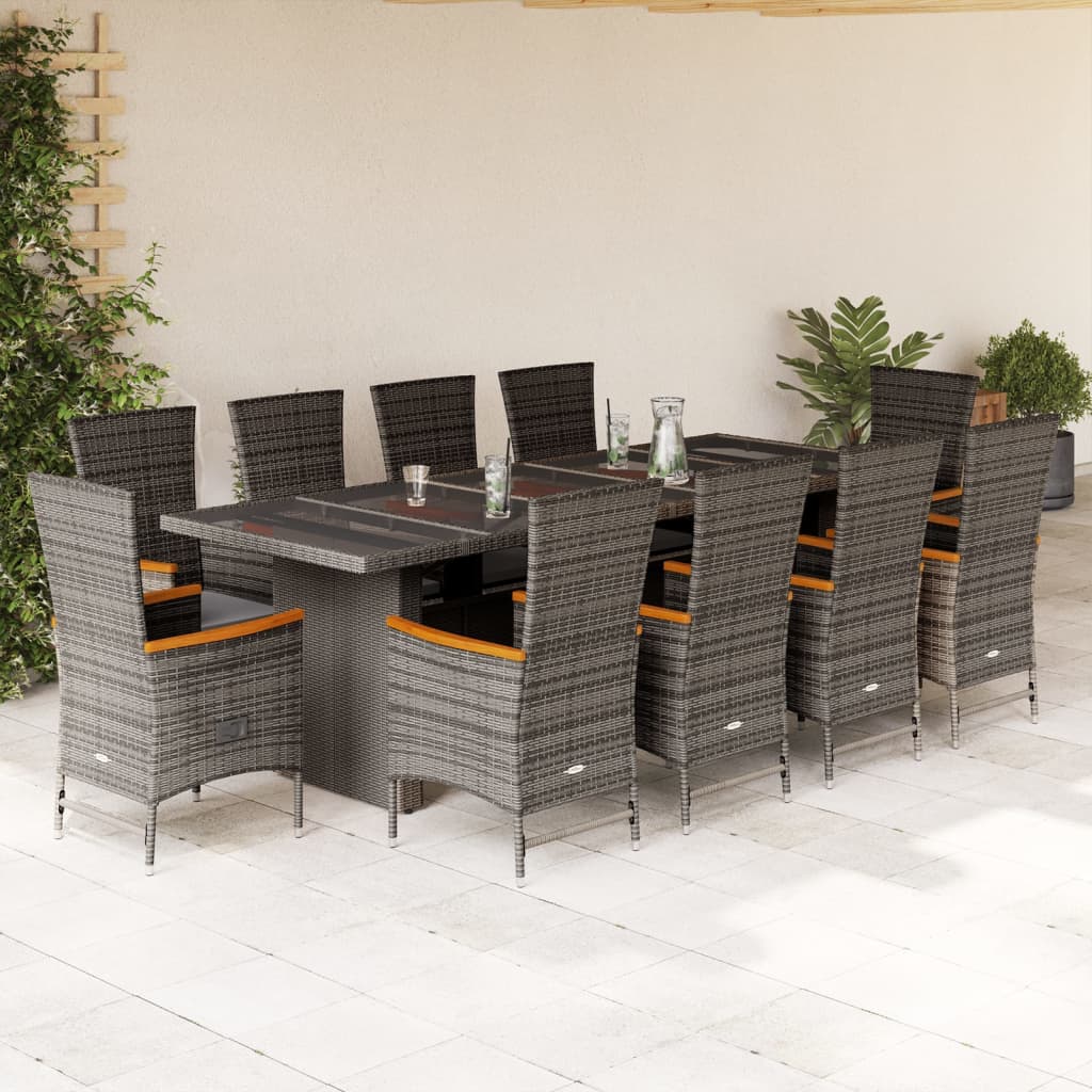 Set mobilier de grădină cu perne, 11 piese, gri, poliratan GartenMobel Dekor