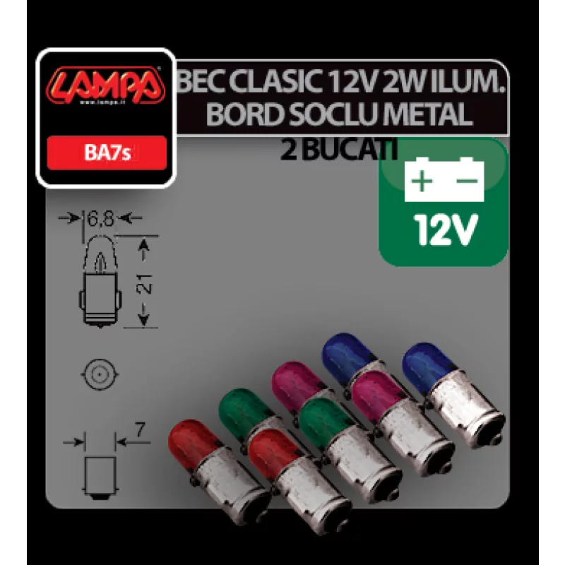 Bec clasic 2W 12V iluminat bord soclu metal BA7s 2buc - Violet Garage AutoRide