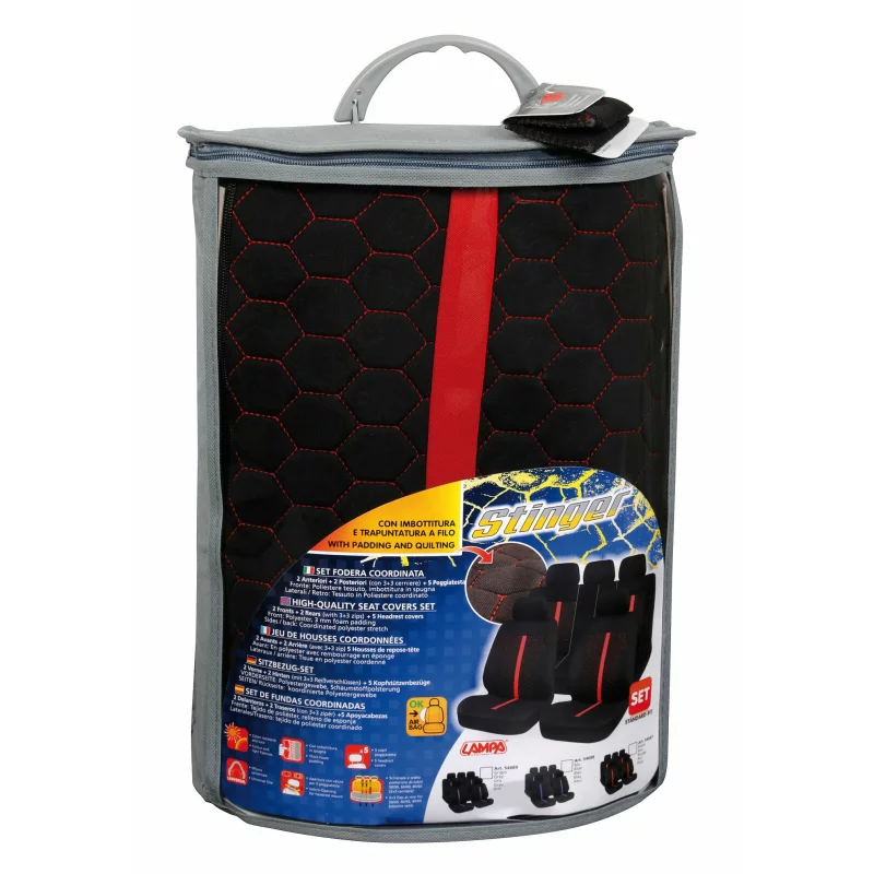 Huse scaun Stinger 9buc Negru/Rosu Garage AutoRide