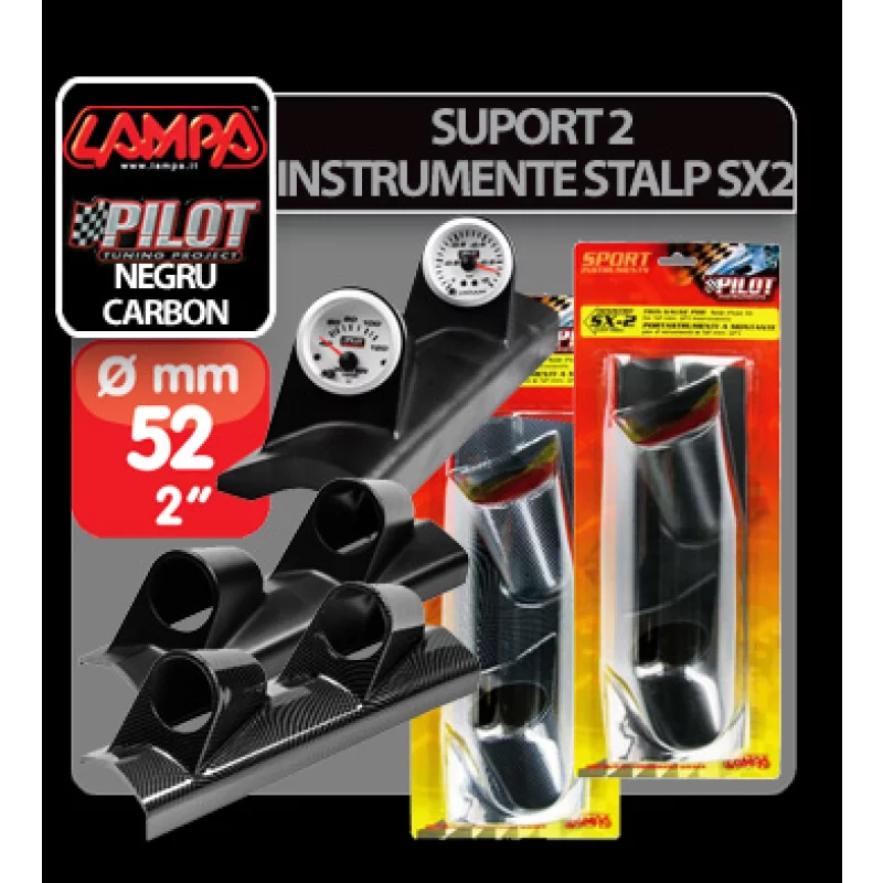 Suport 2 instrumente stalp SX2 (52mm) - Negru - Dreapta Garage AutoRide