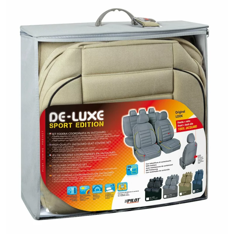 Huse scaun De-Luxe Sport Edition jacquard high-quality 9buc - Bej Garage AutoRide