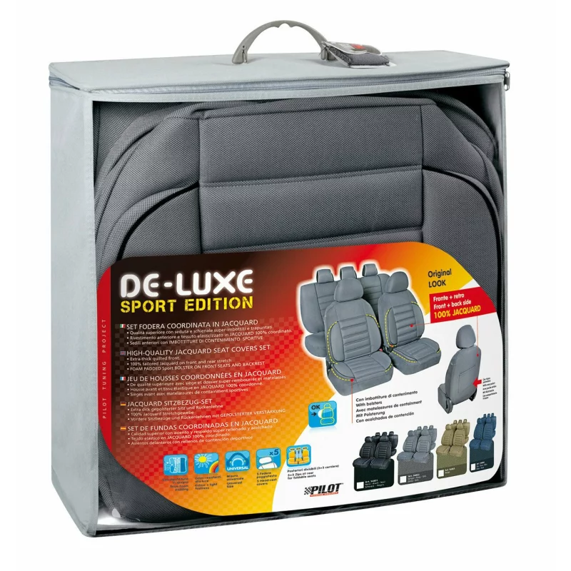 Huse scaun De-Luxe Sport Edition jacquard high-quality 9buc - Gri Garage AutoRide