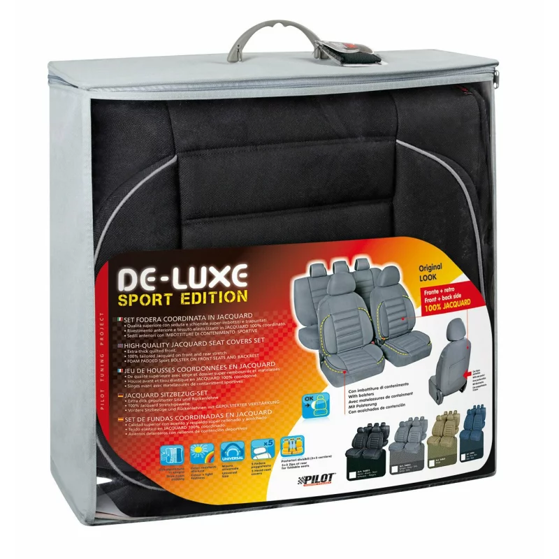 Huse scaun De-Luxe Sport Edition jacquard high-quality 9buc - Negru Garage AutoRide