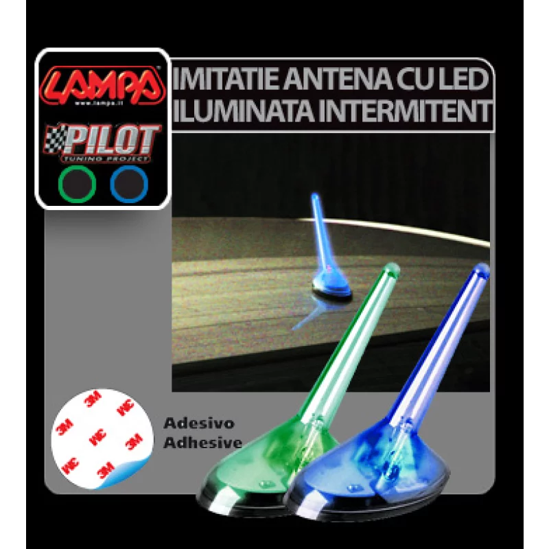 Imitatie antena iluminata intermitent cu LED - Verde Garage AutoRide