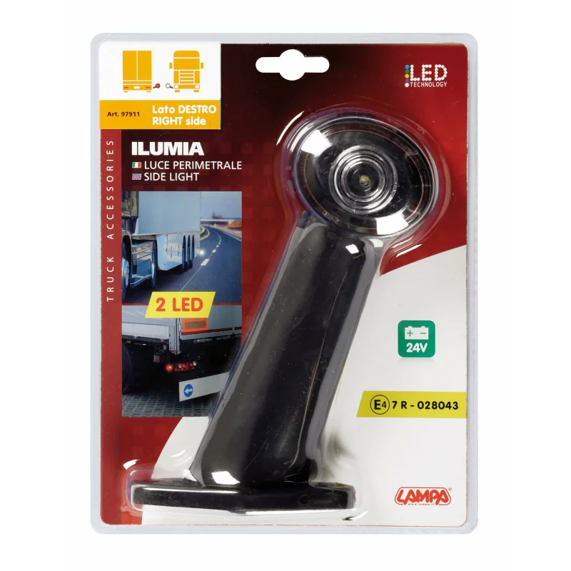 Lampa gabarit camion Ilumia cu brat 60° - cu 2 LED-uri 24V - Alb/Rosu - Dreapta Garage AutoRide