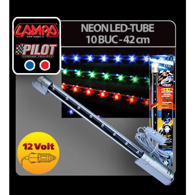 Neon Led-Tube 10 leduri - 42cm 12V - Rosu Garage AutoRide