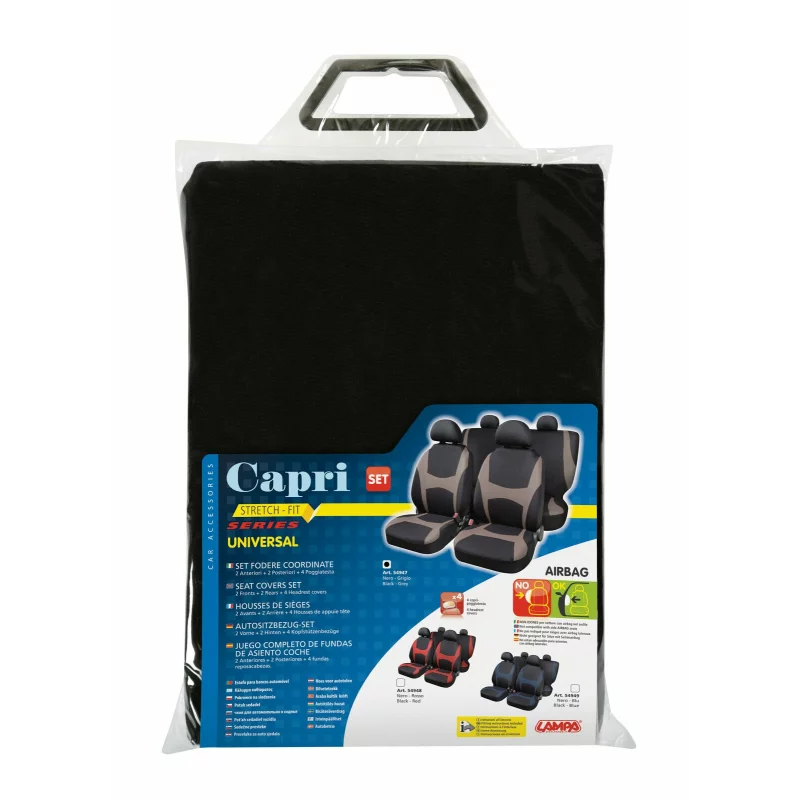 Huse scaun Capri stretch-fit 8buc - Negru/Gri Garage AutoRide