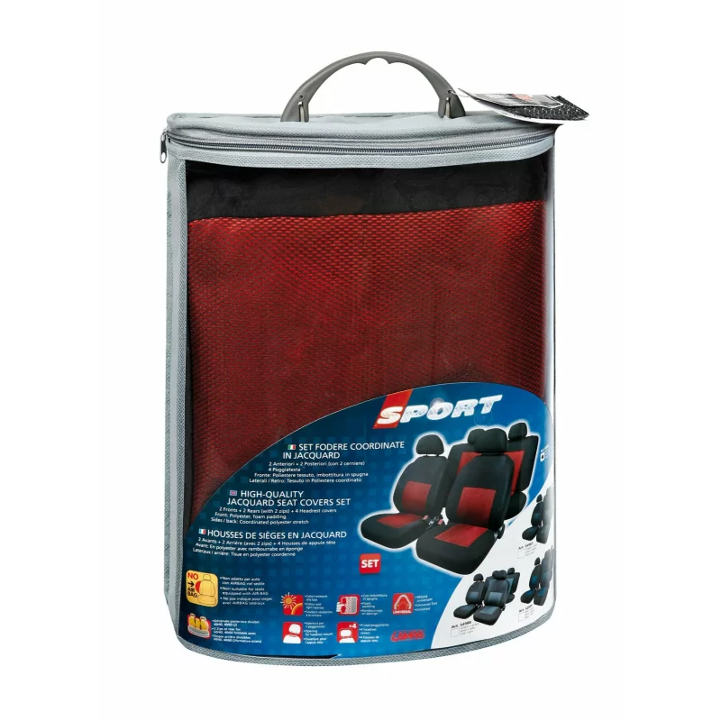 Huse scaun Sport 8buc jacquard high-quality - Rosu/Negru Garage AutoRide