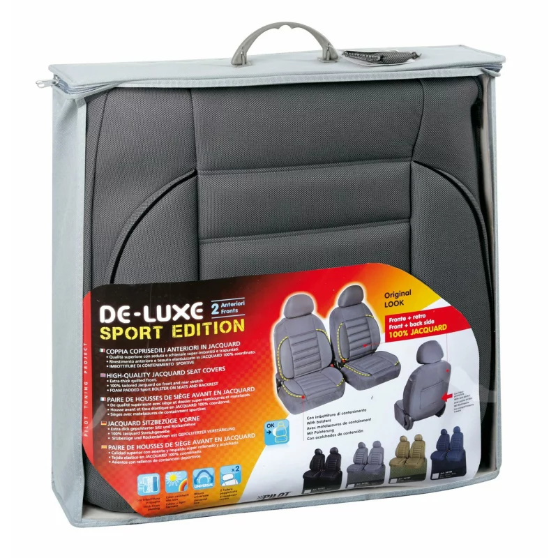 Huse scaun fata De-Luxe Sport Edition jacquard high-quality 2buc - Gri Garage AutoRide