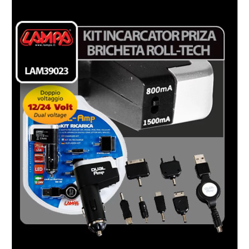 Kit incarcator priza Roll-Tech la bricheta 12/24V - 800/1500 mA Garage AutoRide