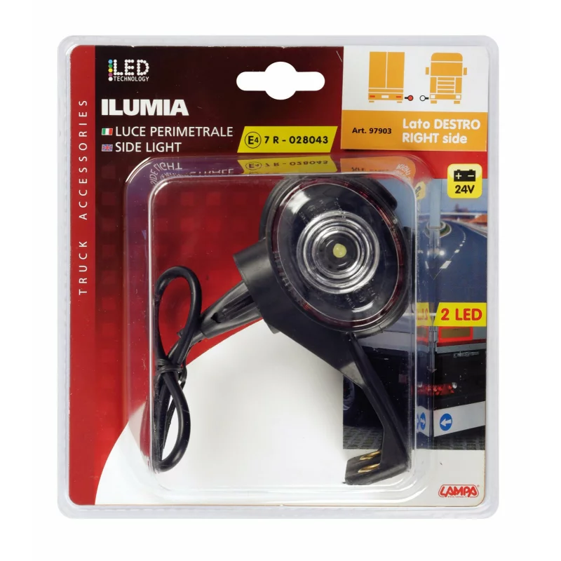 Lampa gabarit camion Ilumia cu prindere L - 2 LED-uri 24V - Alb/Rosu - Dreapta Garage AutoRide