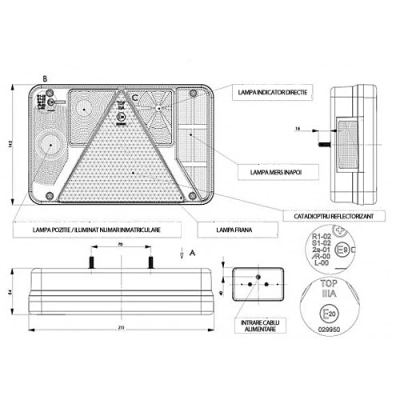 Lampa stop spate cu 5 functii Kamar 215x140mm 12/24V- Dreapta Garage AutoRide