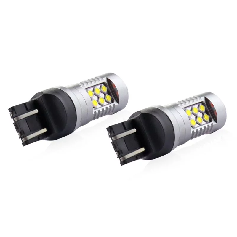 Bec Led 24SMD 3030 12/24V Pozitie frana 7443 W21/5W T20 Canbus 2buc - Alb Garage AutoRide