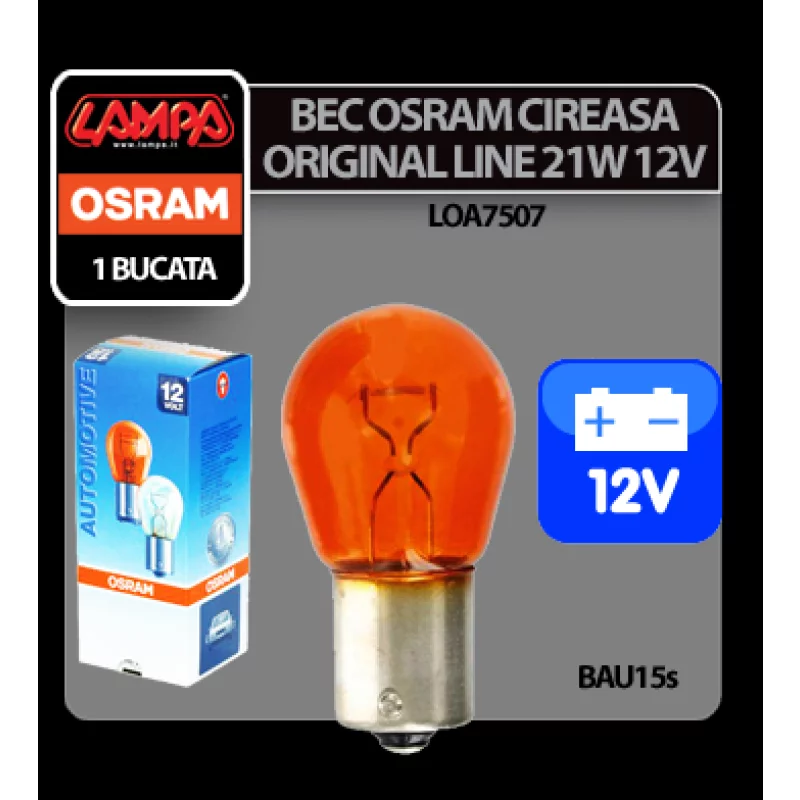 Bec Original Line 12V - PY21W - 21W Semnalizare galben BAU15s 1buc Osram Garage AutoRide