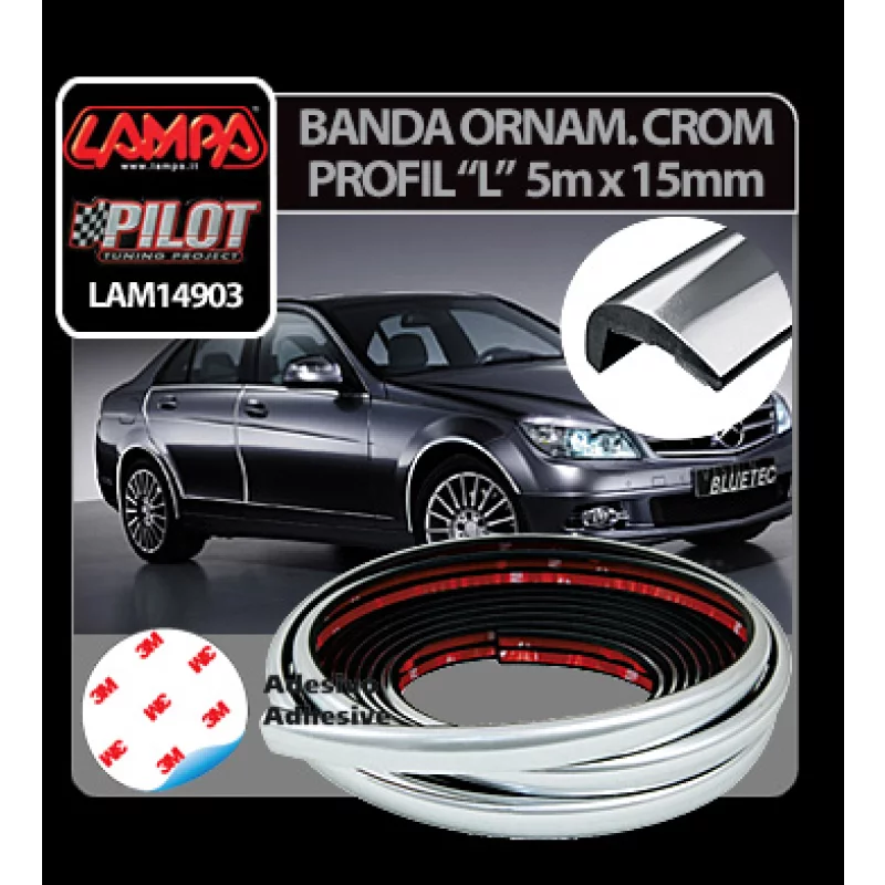 Banda ornament crom adeziva profil L - 5m x 15mm Garage AutoRide