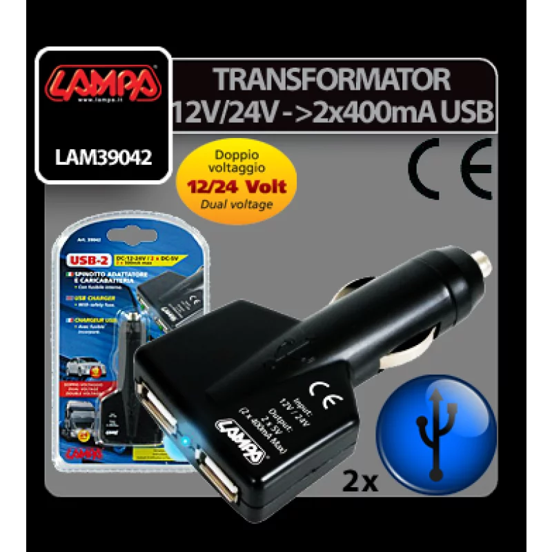 Priza dubla USB la bricheta 12/24V - 1000mA Garage AutoRide