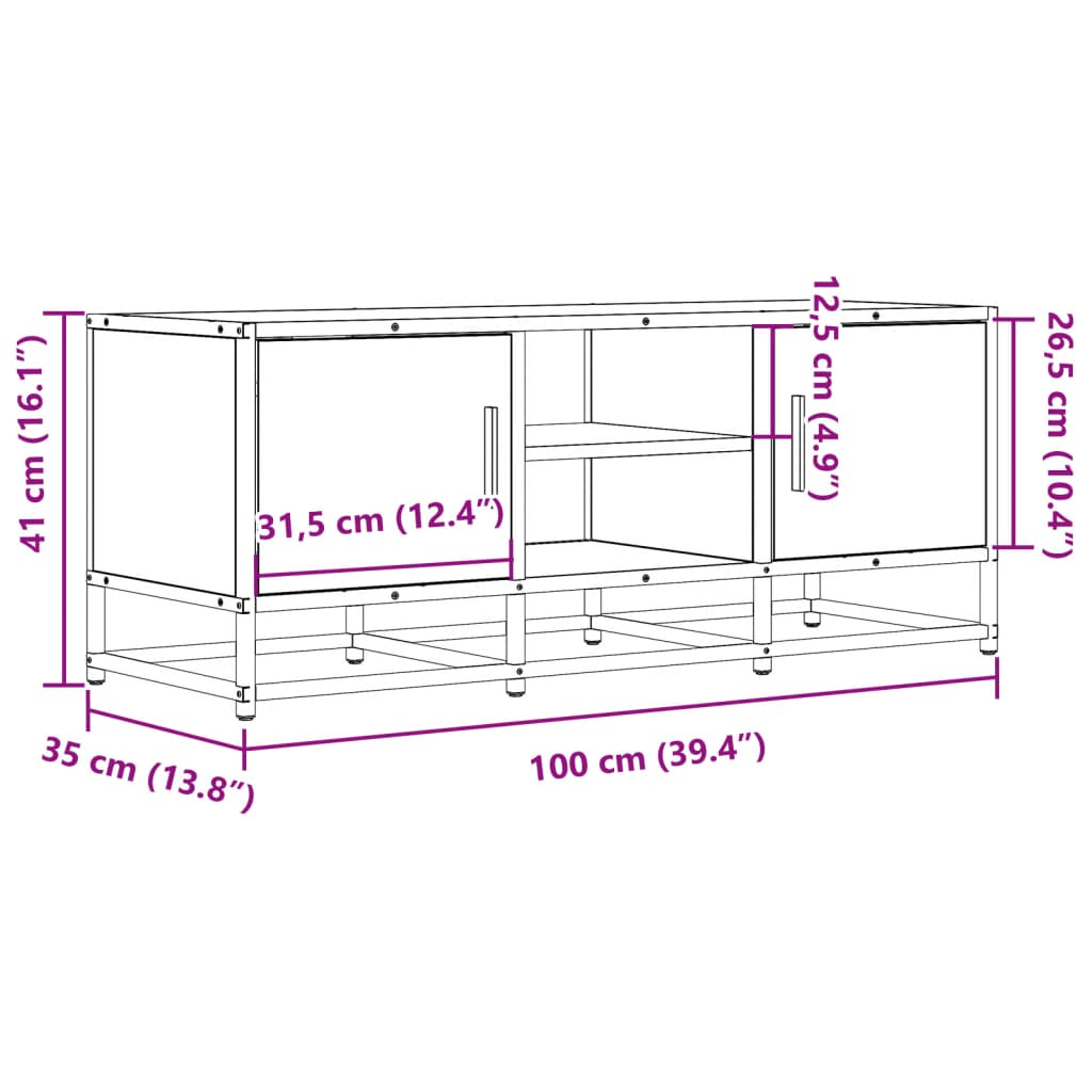 Dulap TV, negru, 100x35x41 cm, lemn prelucrat și metal GartenMobel Dekor