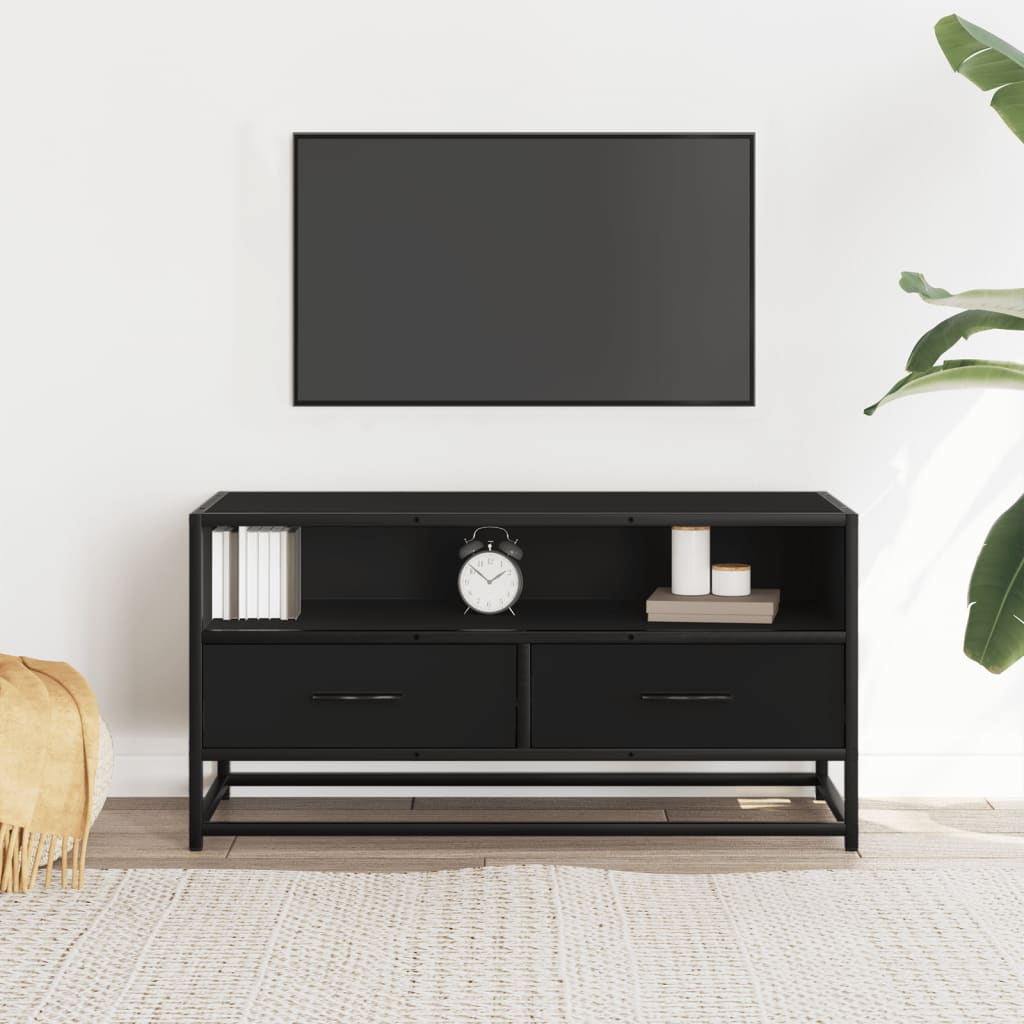Dulap TV, negru, 80x34,5x40 cm, lemn prelucrat și metal GartenMobel Dekor