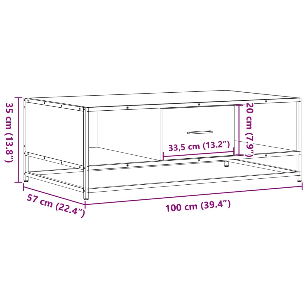 Măsuță de cafea, negru, 100x57x35 cm, lemn prelucrat și metal GartenMobel Dekor