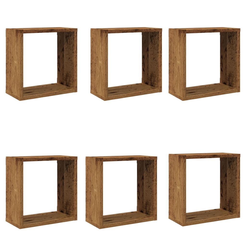 Rafturi de perete cub, 6 buc., lemn vechi, 30x15x30 cm lemn GartenMobel Dekor