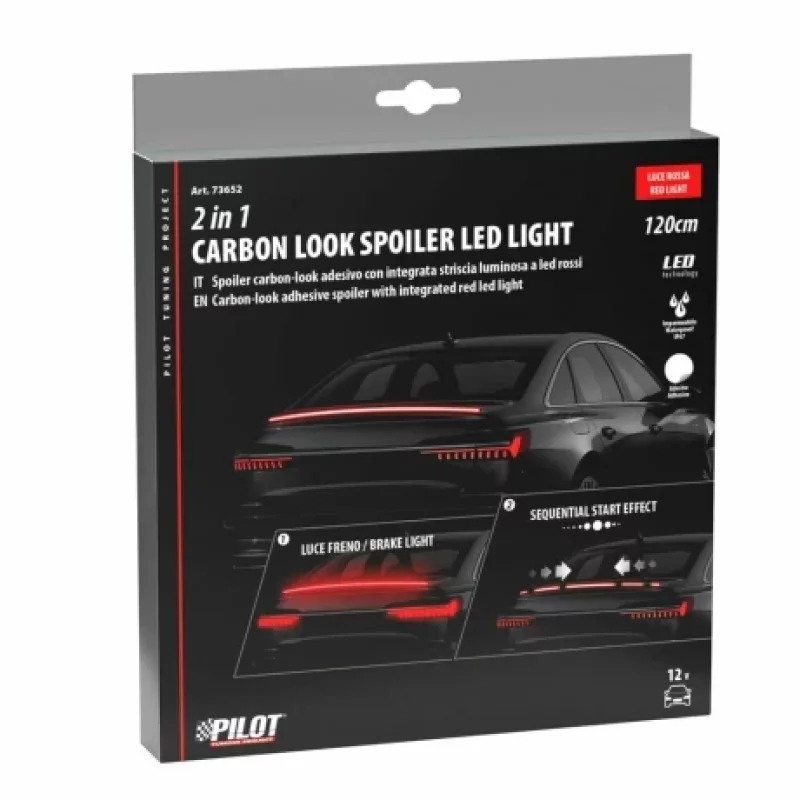 Banda LED adeziva impermeabila spoiler spate Carbon-look lumina rosie 120cm 12V Garage AutoRide