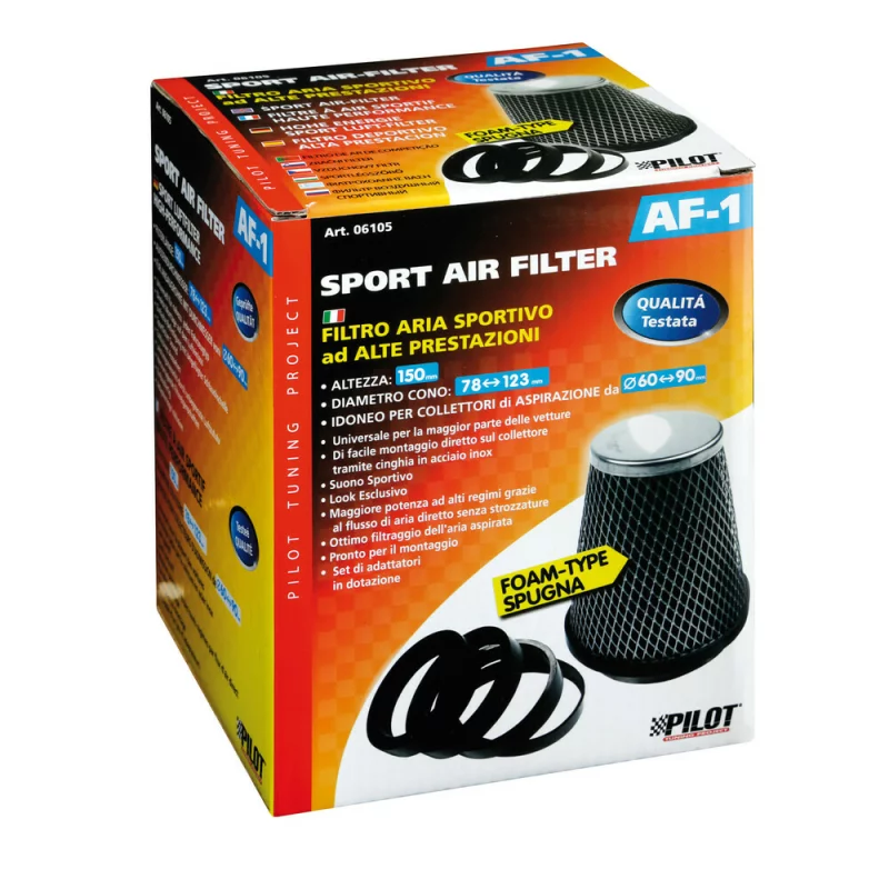 Filtru aer Sport conic din burete AF-1 - Negru/Crom Garage AutoRide