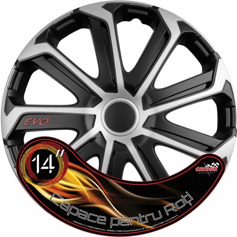 Set capace roti auto Cridem Evo 4buc - Negru/Argintiu - 14'' Garage AutoRide