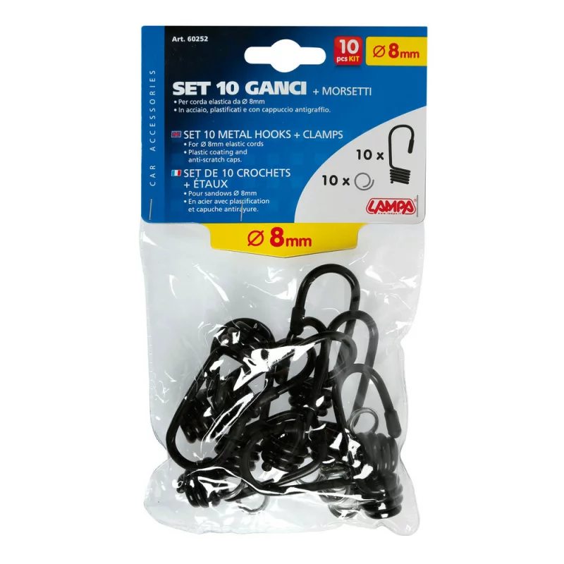 Set carlige si cleme fixare metal 10buc pt cordon cauciucat  Ø8mm Garage AutoRide