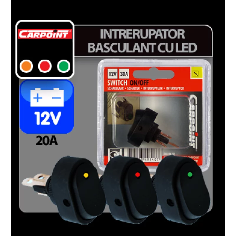 Intrerupator basculant cu LED 12V - 30A - Galben Garage AutoRide