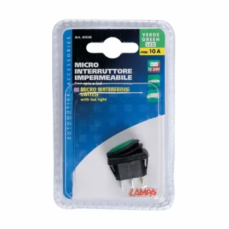 Intrerupator basculant impermeabil Micro 12V/24V - 10A lumina LED - Verde Garage AutoRide