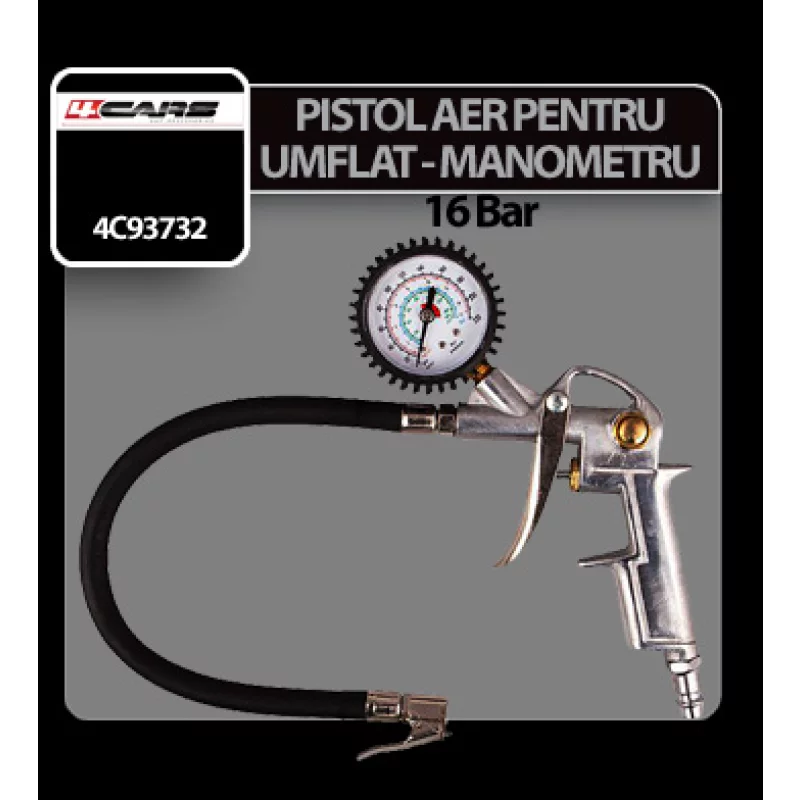 Pistol aer pentru umflat cu manometru 4Cars Garage AutoRide