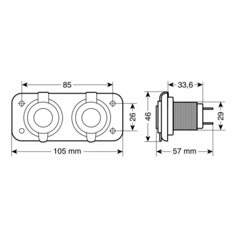 Priza auto incorporabila dubla montaj interior sau exterior 12/24V 20A Ext-2 - Lampa Garage AutoRide