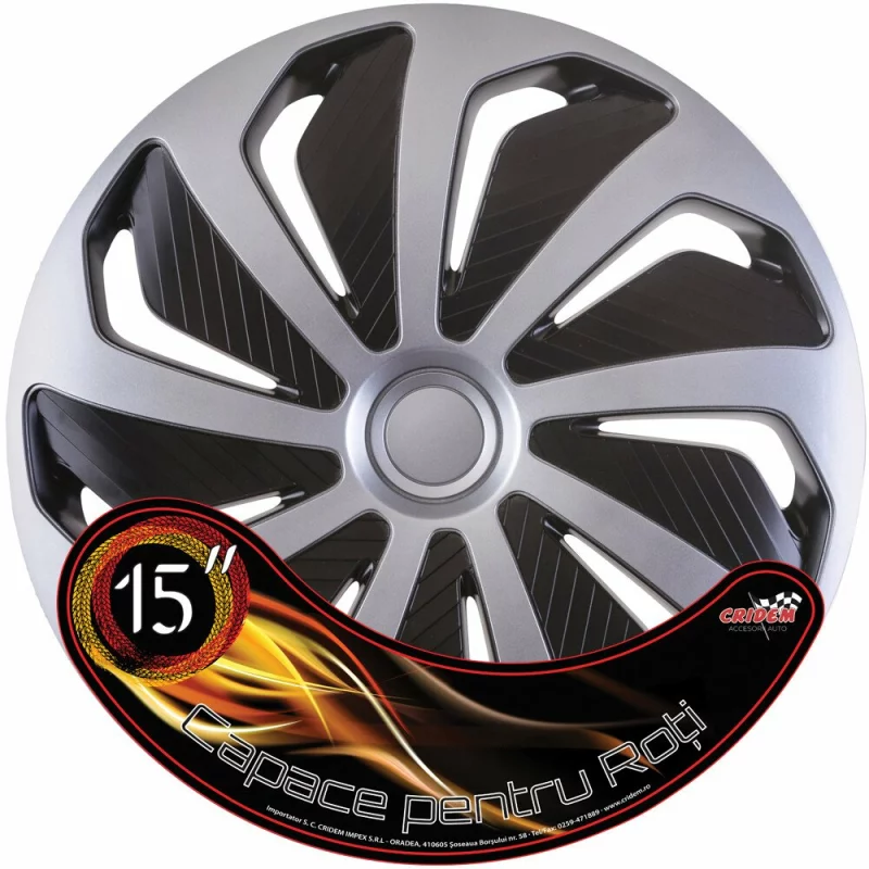 Set capace roti auto Cridem Wind 4buc - Argintiu/Negru - 15'' Garage AutoRide