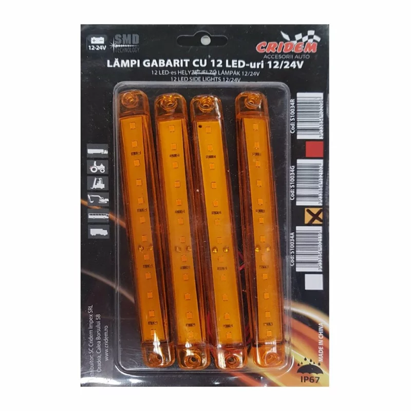 Lampa gabarit cu 12 LED-uri 12/24V set 4buc Cridem - Galben Garage AutoRide