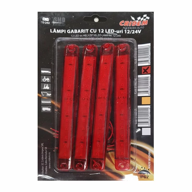 Lampa gabarit cu 12 LED-uri 12/24V set 4buc Cridem - Rosu Garage AutoRide