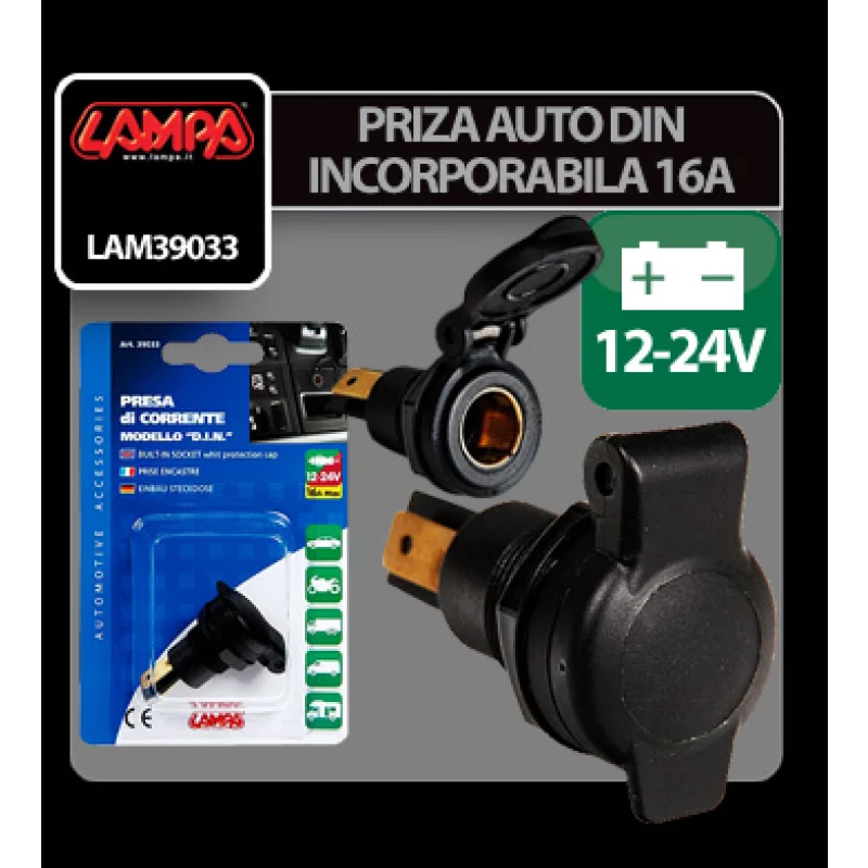 Priza auto incorporabila DIN - 12/24V 16A - Lampa Garage AutoRide