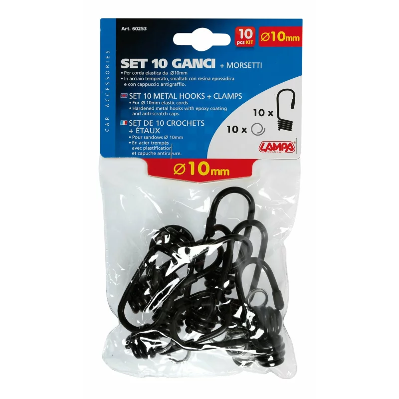 Set carlige si cleme fixare metal 10buc pt cordon cauciucat Ø10mm Garage AutoRide