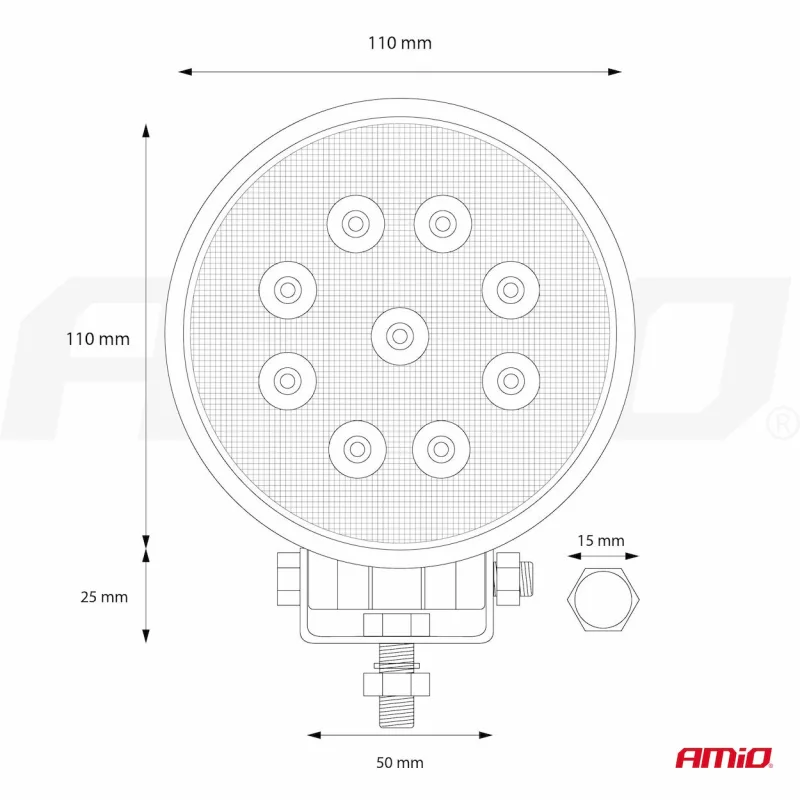 Proiector cu LED din metal rotund 27W 9/36V Amio Garage AutoRide