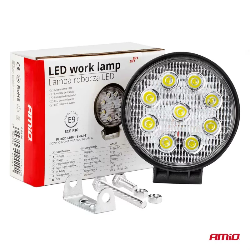 Proiector cu LED din metal rotund 27W 9/36V Amio Garage AutoRide