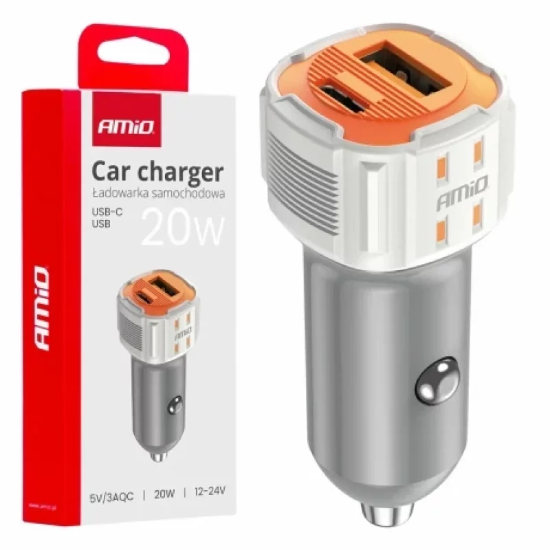 Incarcator rapid cu doua porturi USB-A si USB-C 20W 12V/24V Amio Garage AutoRide