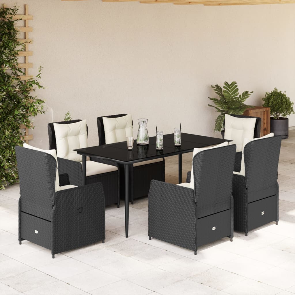 Set mobilier de grădină cu perne, 7 piese, negru, poliratan GartenMobel Dekor