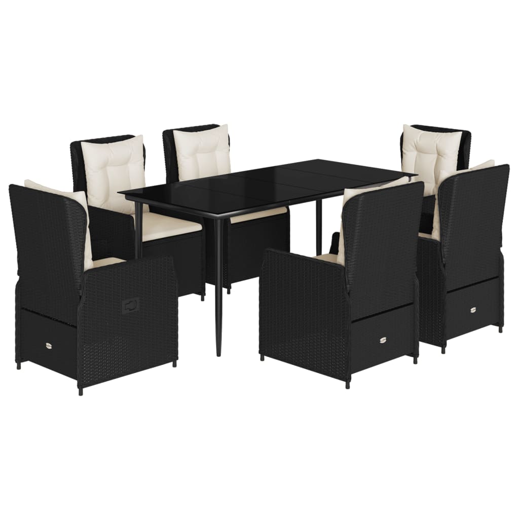 Set mobilier de grădină cu perne, 7 piese, negru, poliratan GartenMobel Dekor