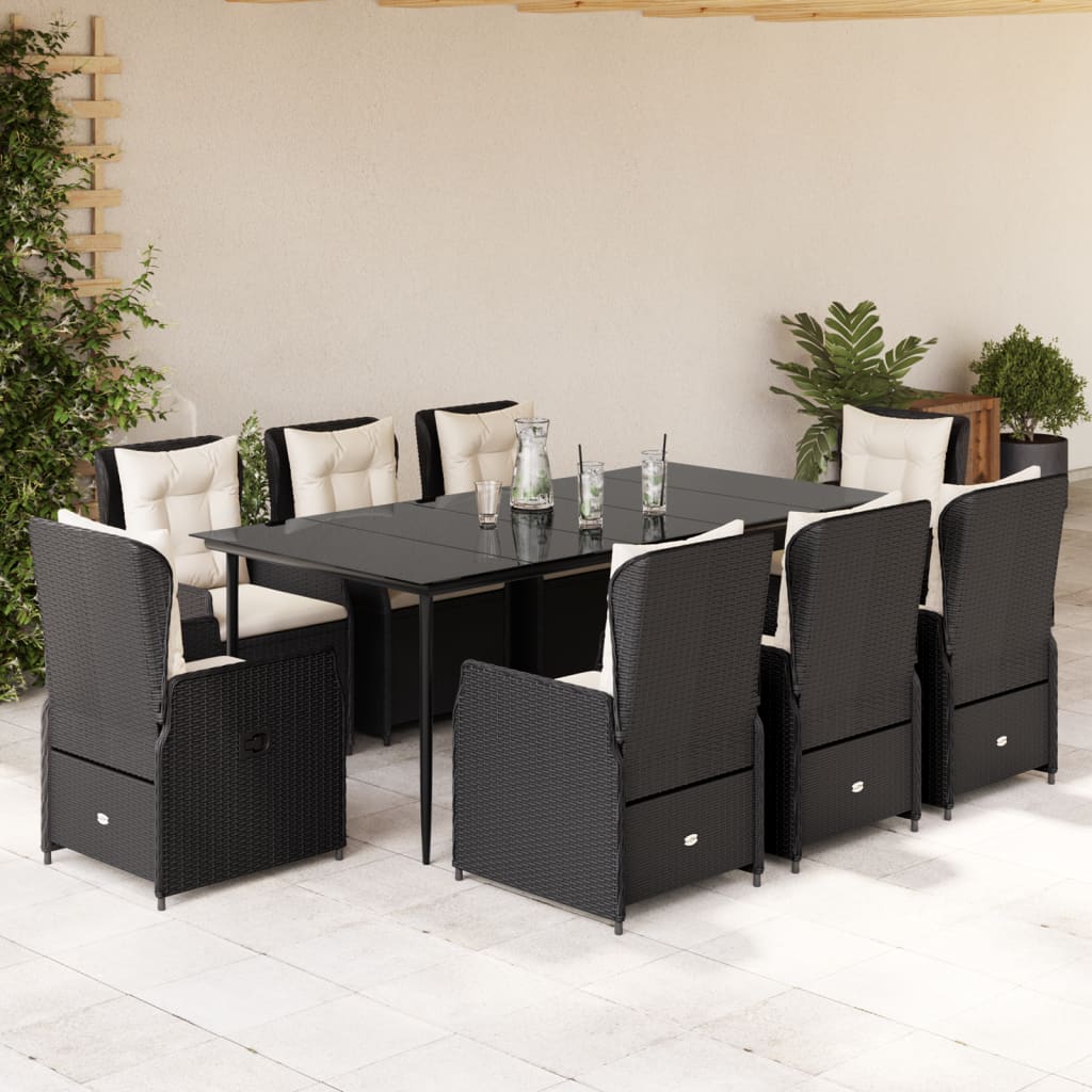 Set mobilier de grădină cu perne, 9 piese, negru, poliratan GartenMobel Dekor
