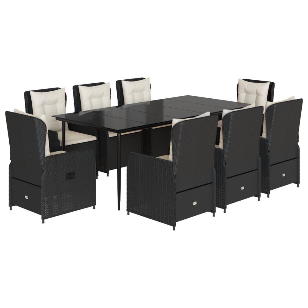 Set mobilier de grădină cu perne, 9 piese, negru, poliratan GartenMobel Dekor