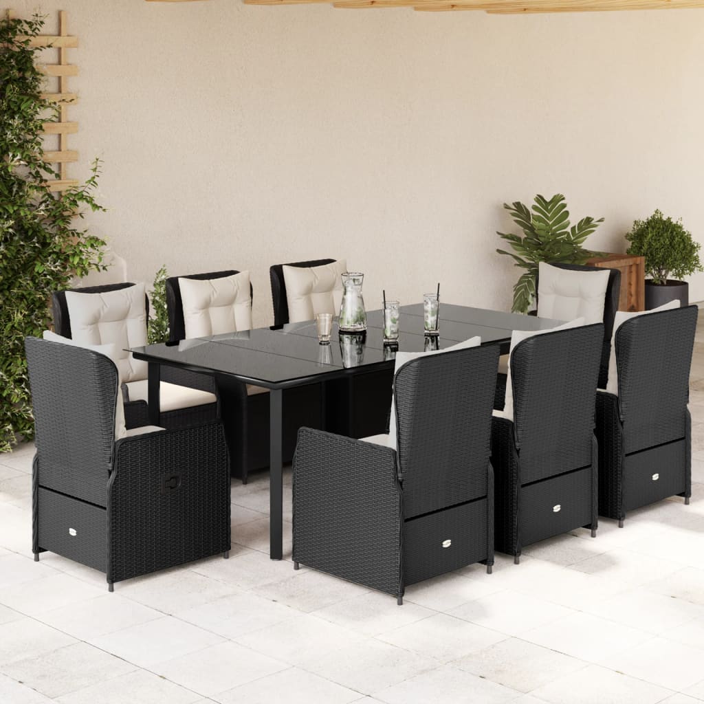 Set mobilier de grădină cu perne, 9 piese, negru, poliratan GartenMobel Dekor