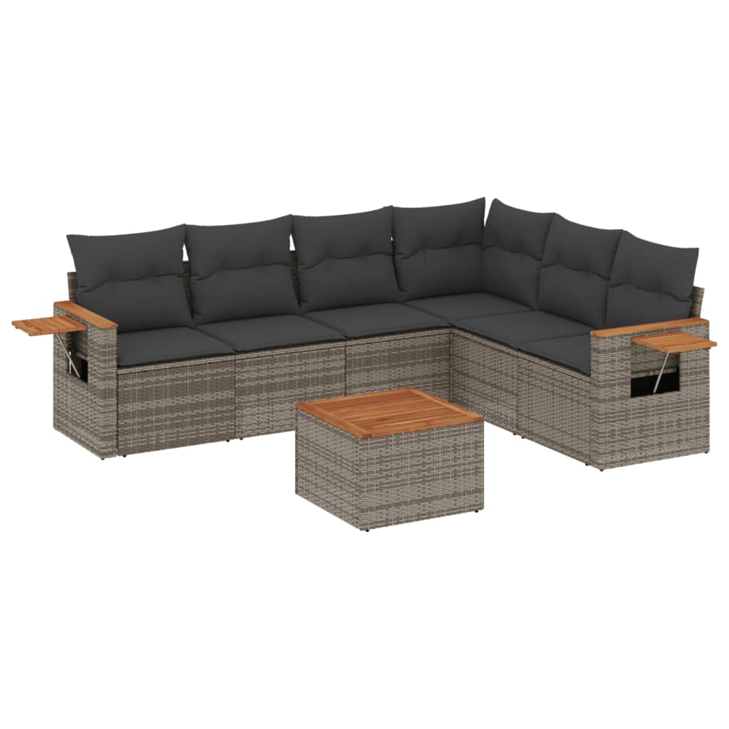 Set canapele de grădină, 7 piese, cu perne, gri, poliratan GartenMobel Dekor