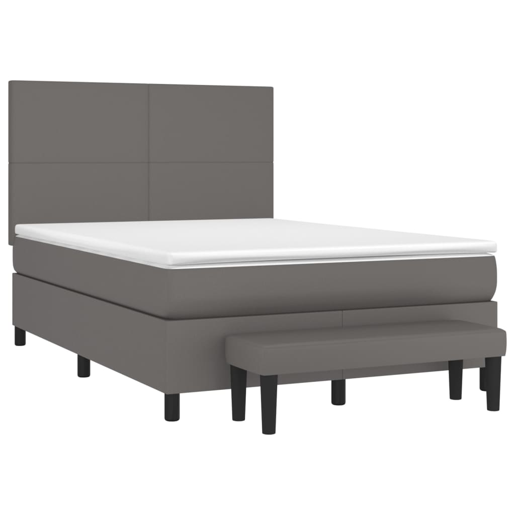 Pat box spring cu saltea, gri, 140x190 cm, piele ecologică GartenMobel Dekor