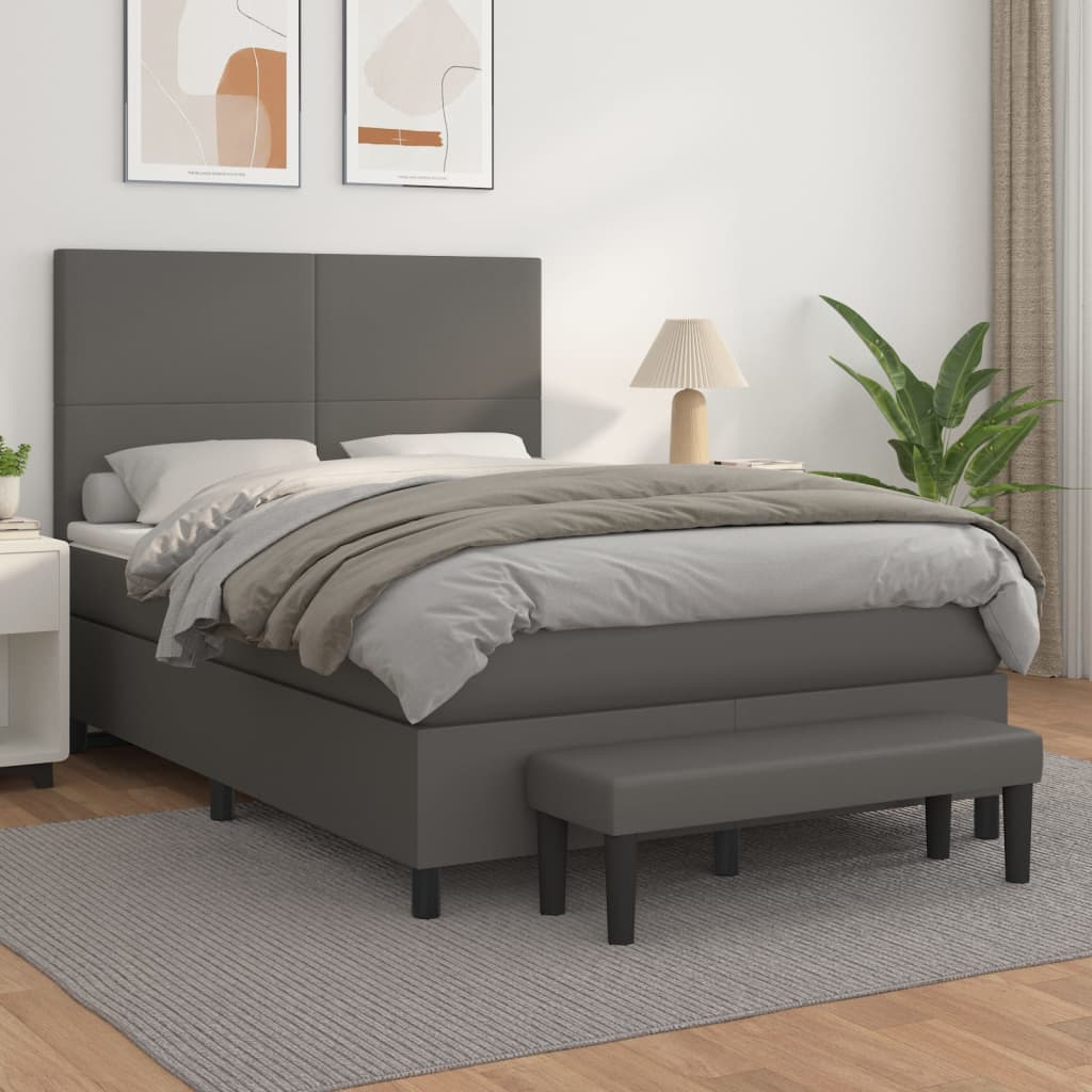 Pat box spring cu saltea, gri, 140x190 cm, piele ecologică GartenMobel Dekor