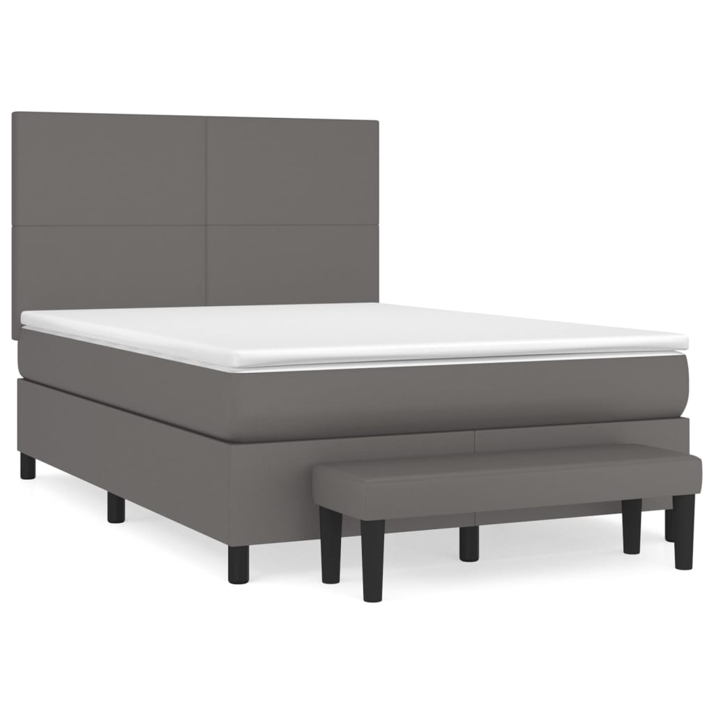 Pat box spring cu saltea, gri, 140x190 cm, piele ecologică GartenMobel Dekor