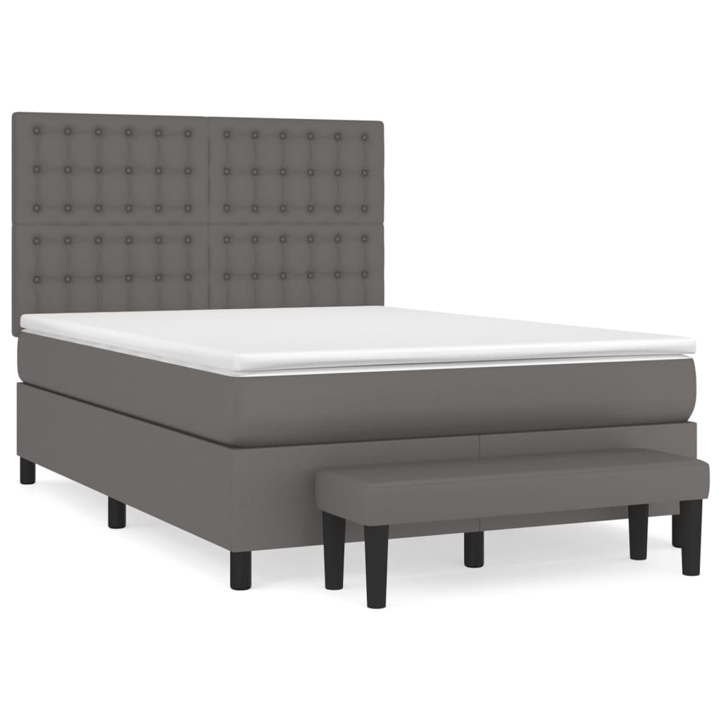 Pat box spring cu saltea, gri, 140x190 cm, piele ecologică GartenMobel Dekor